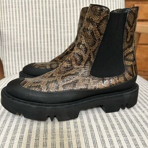 Aquatalia Black and Brown Snake Print Ankle Boots